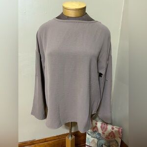 Adyson Parker Taupe Minimalist Roll Up Sleeves Oversized Blouse